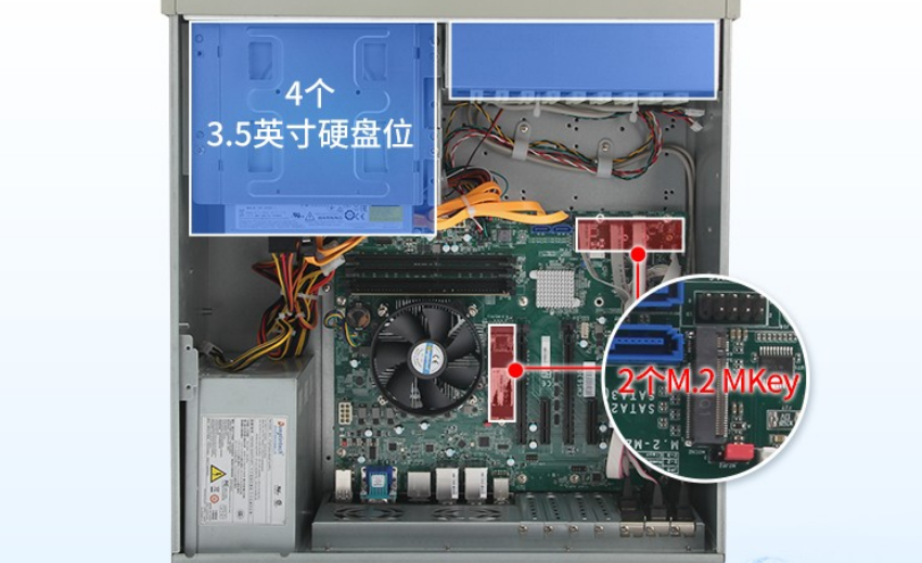 主板自帶4個SATAIII接口，2個M.2M-Key插槽。